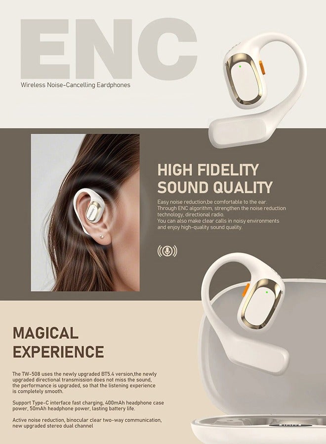 Beige Bone Conduction Wireless Earphones  Type-C interface charging,BT5.4 full upgrade,lossless transmission more faster.Active noise reduction,binocular bilateral clear call,a new upgrade stereo dual channelThe LED power supply shows the battery level.Compatible with iphone,ipad,most Android devices - Image 4